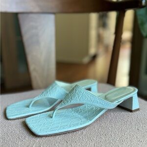 BY FAR Blue Block Heel Thong Sandals